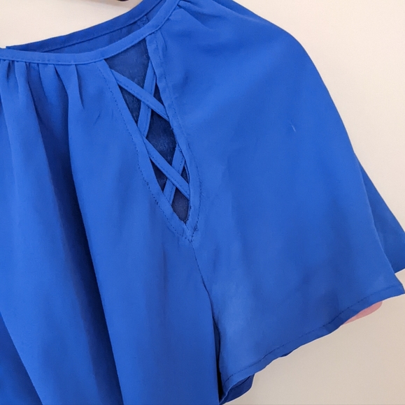 Maurices Small Cobalt Blue Top Pretty Sleeve Mesh Cutouts - Picture 8 of 8